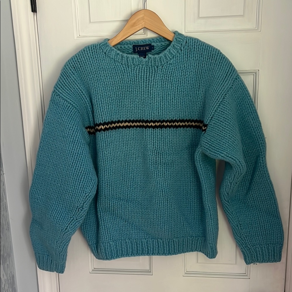 J. Crew Blue Crewneck Sweater with Chunky Knit 100% Wool